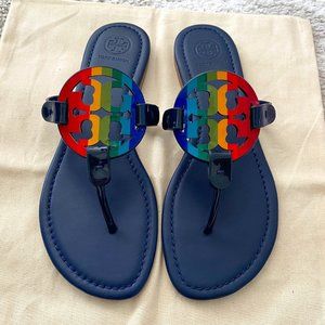 NIB Tory Burch Miller Sandals - Navy Rainbow